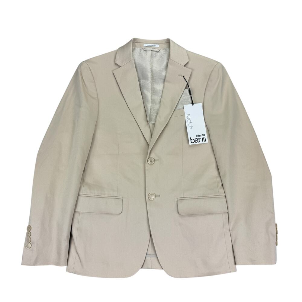 Bar III Mens Slim Fit Cotton Stretch Solid Suit Jacket Tan 36S